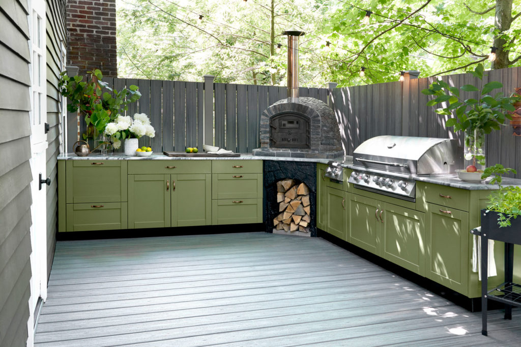 green outdoor kitchen