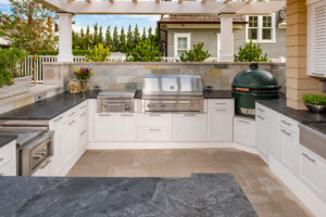 white stainless steel outdoor kitchen